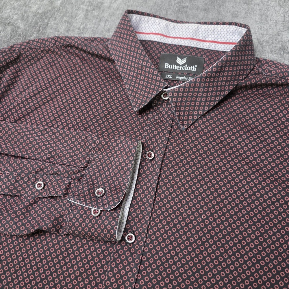 Buttercloth Button Up Shirt Mens 3XL Red Black Dotted Long Sleeve Flip Cuff